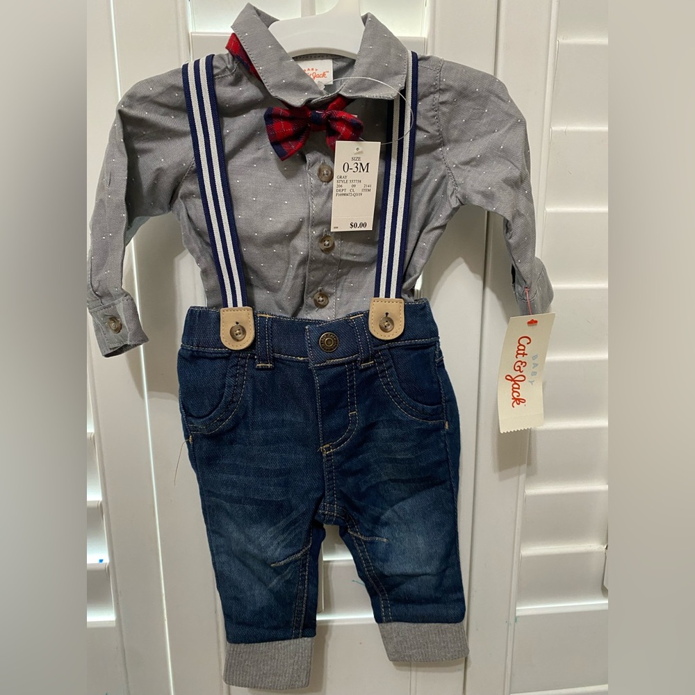 Cat & Jack Kids Blue Suspenders with Red Bow Tie